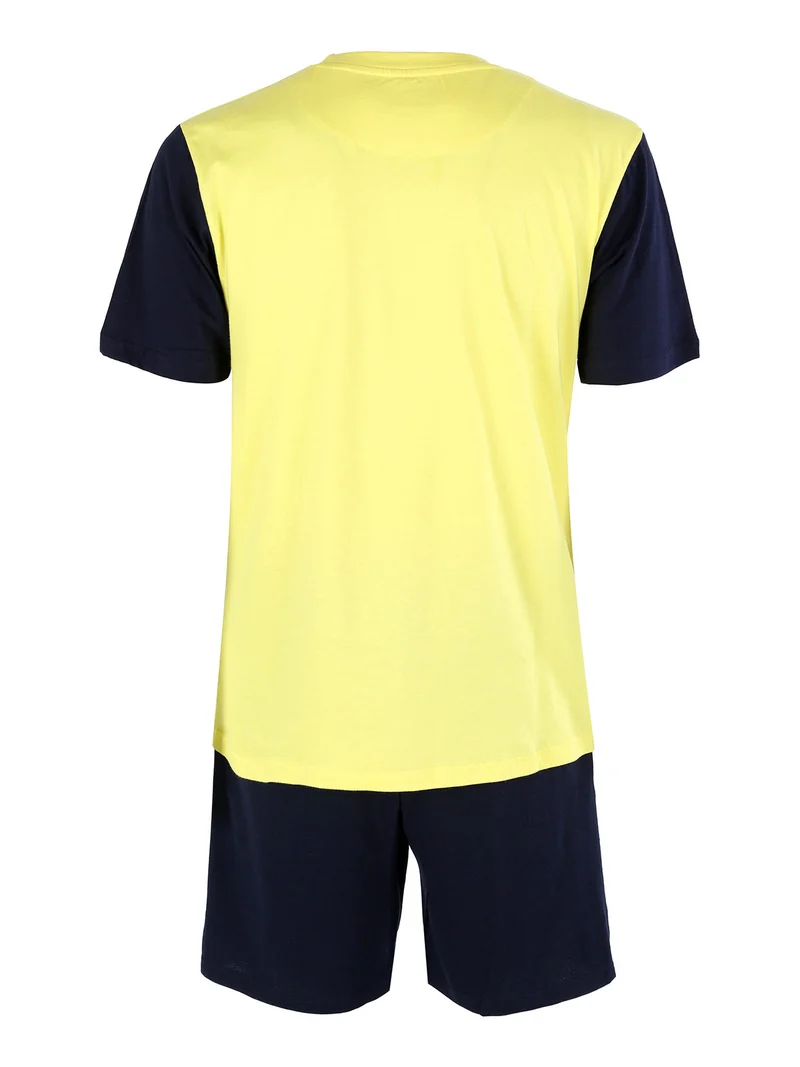 Pigiama corto da uomo in cotone con t-shirt e bermuda - giallo