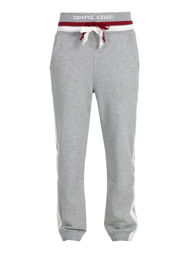 Pantaloni tuta da donna con coulisse e polsini - grigio