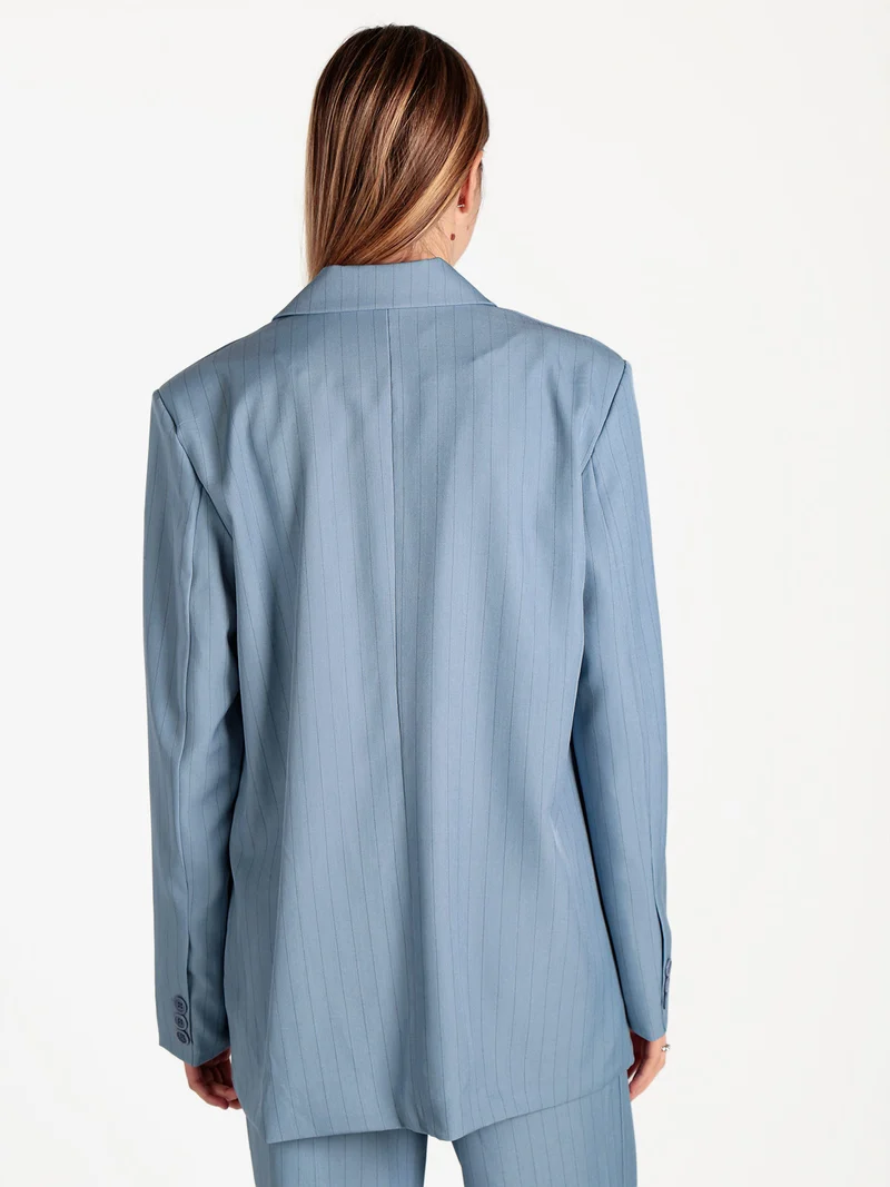 Blazer donna gessato con chiusura a doppio petto - azzurro