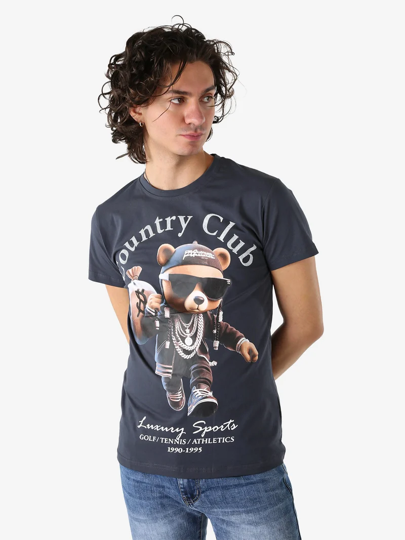 T-shirt da uomo in cotone con stampa orsacchiotto - grigio scuro