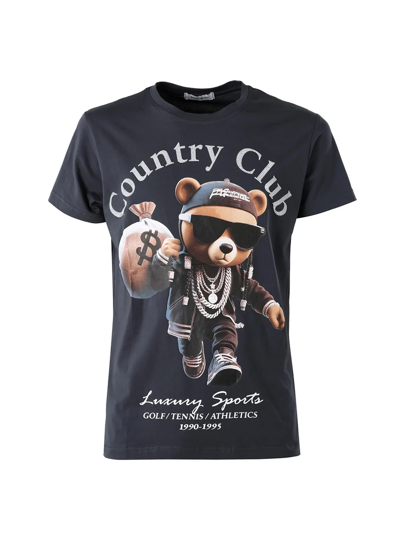 T-shirt da uomo in cotone con stampa orsacchiotto - grigio scuro