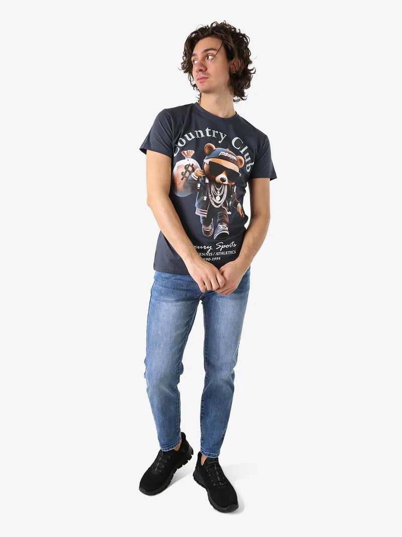T-shirt da uomo in cotone con stampa orsacchiotto - grigio scuro