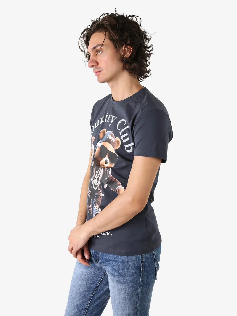 T-shirt da uomo in cotone con stampa orsacchiotto - grigio scuro