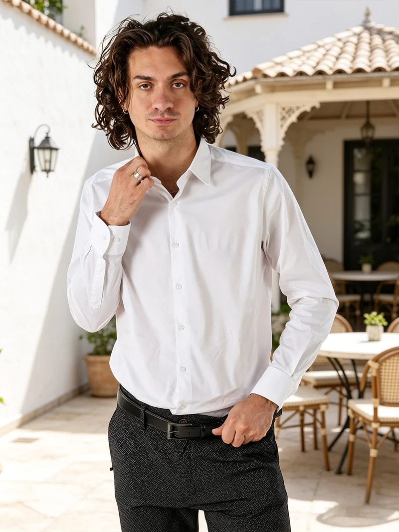 Camicia da uomo slim fit in cotone a maniche lunghe - bianco