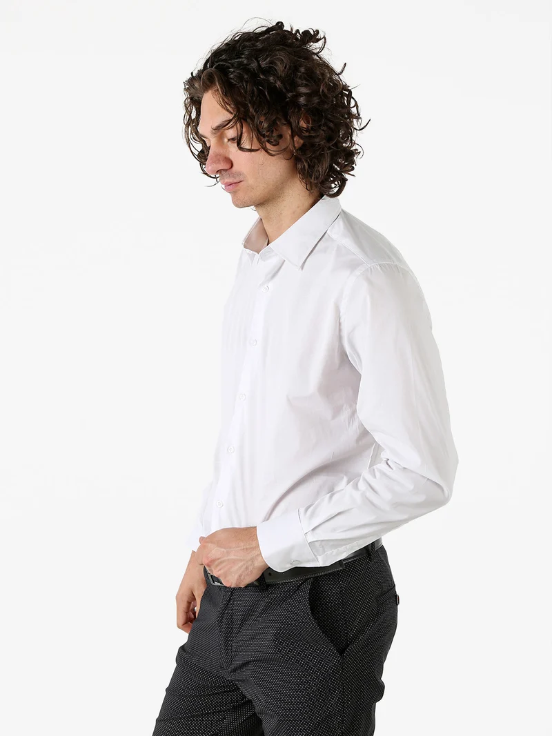Camicia da uomo slim fit in cotone a maniche lunghe - bianco
