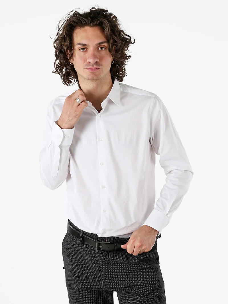Camicia da uomo slim fit in cotone a maniche lunghe - bianco