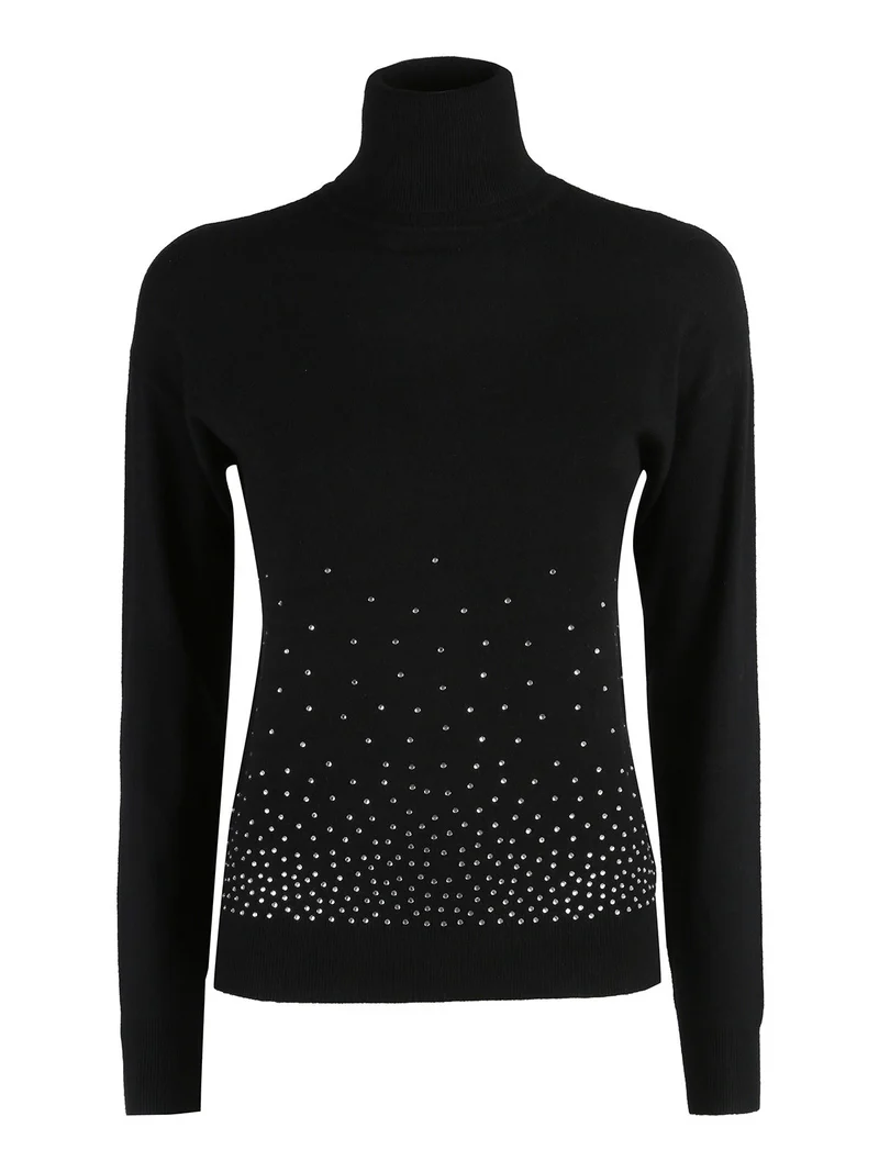 Pullover dolcevita da donna con strass - nero