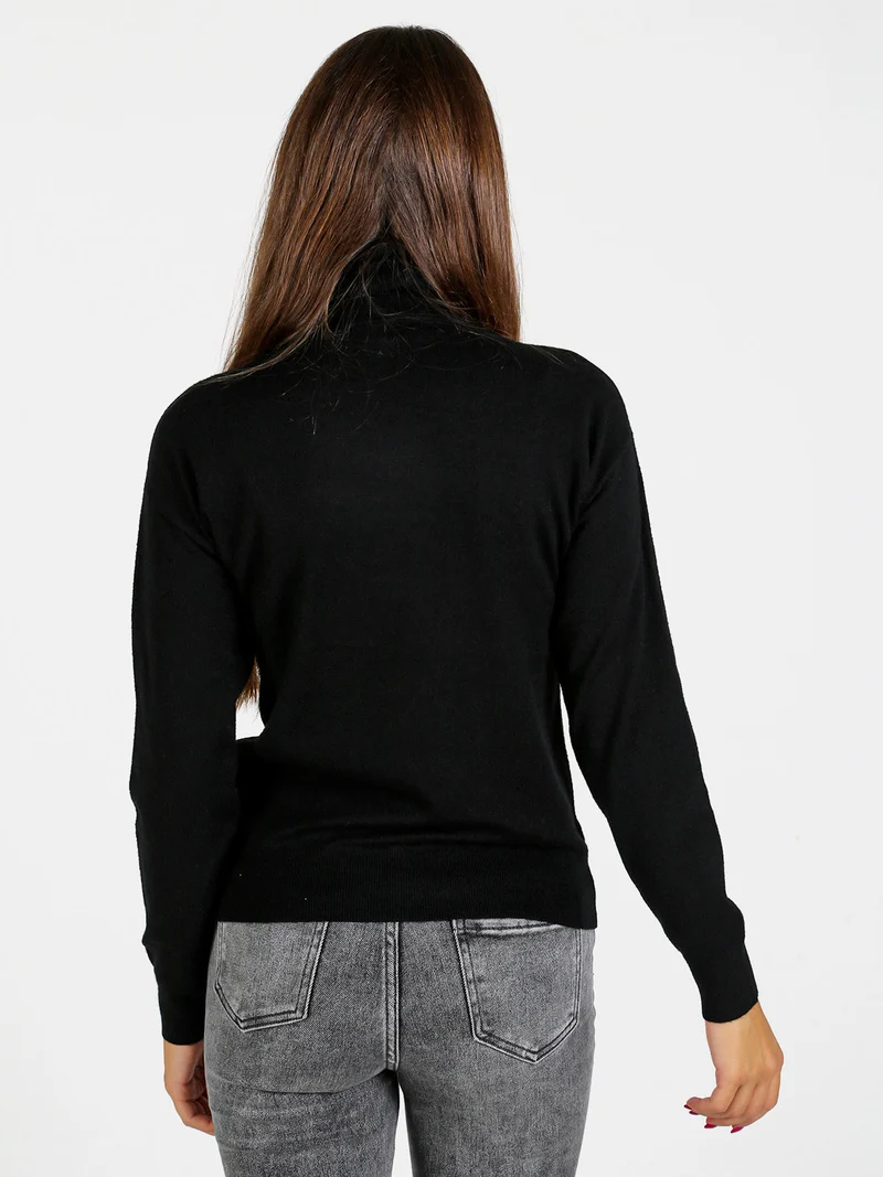 Pullover dolcevita da donna con strass - nero