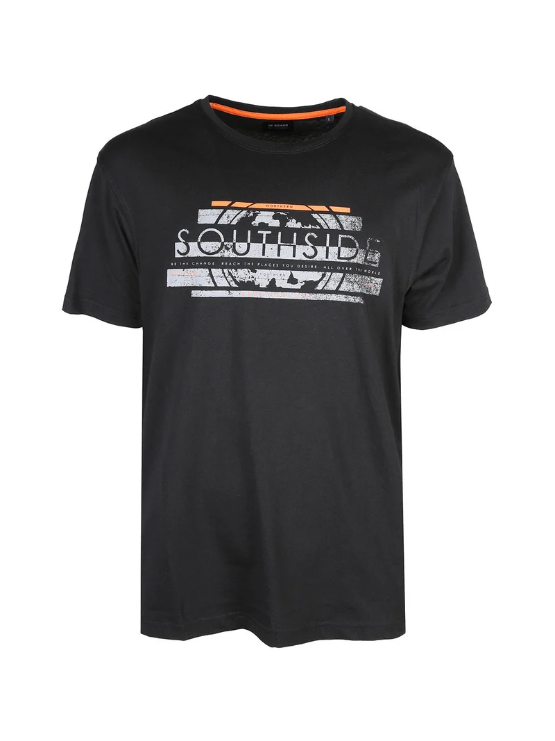T-shirt girocollo da uomo in cotone con stampa - nero