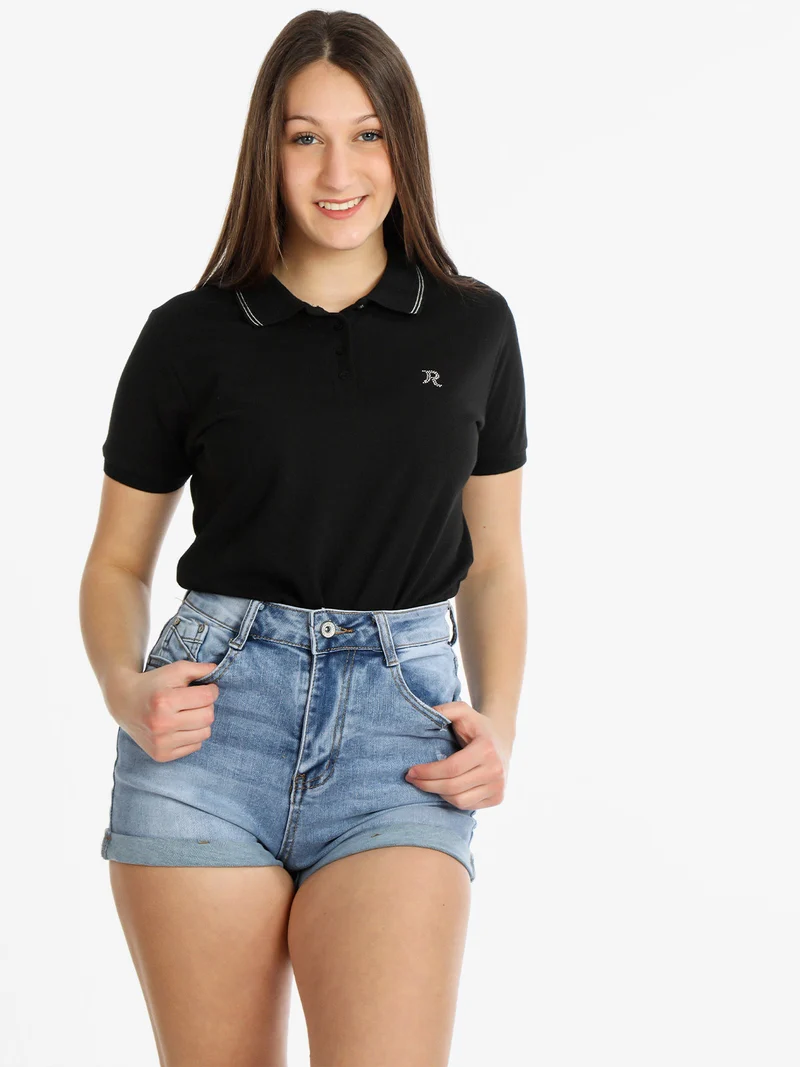 Polo donna a maniche corte in cotone - nero