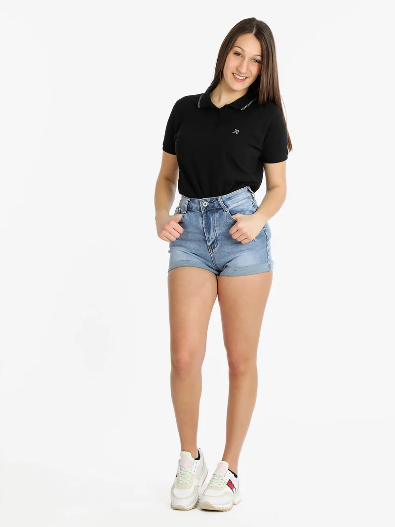 Polo donna a maniche corte in cotone - nero