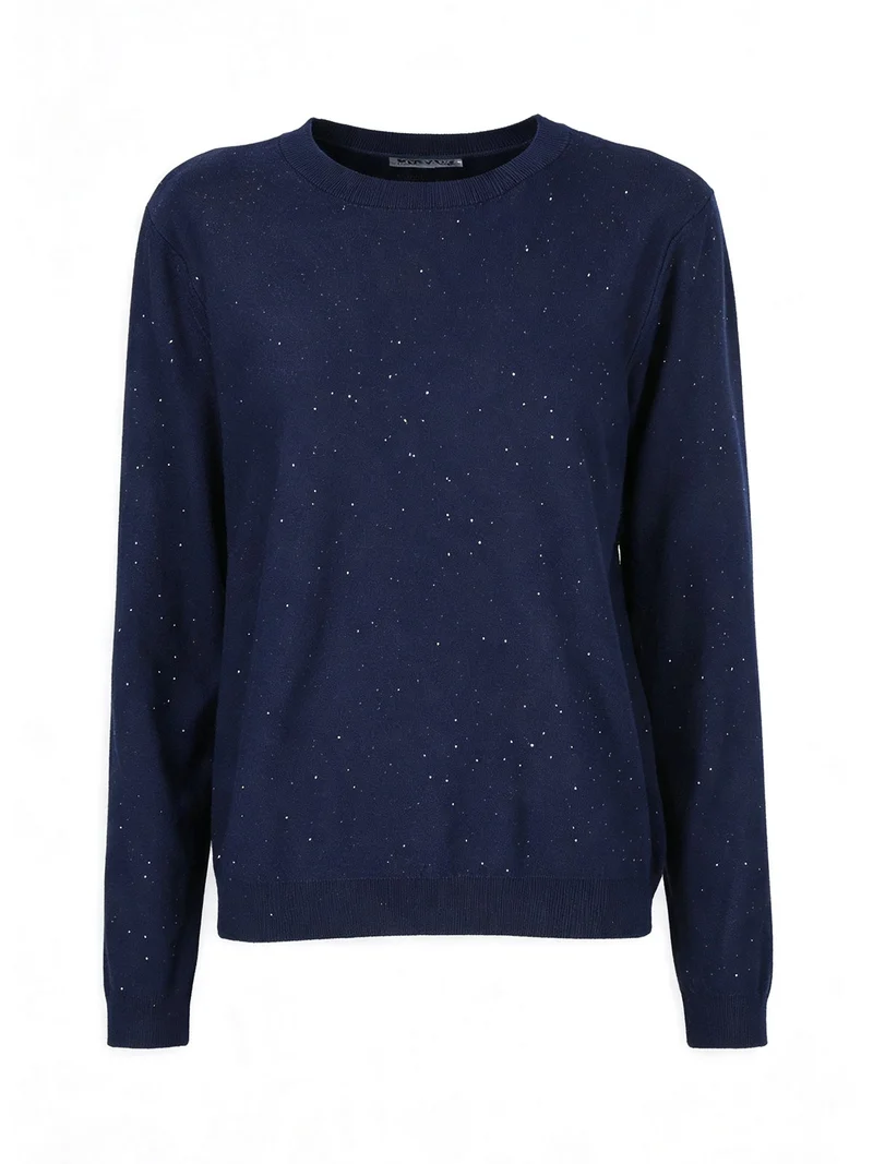 Maglia girocollo da donna con mini paillettes - blu scuro