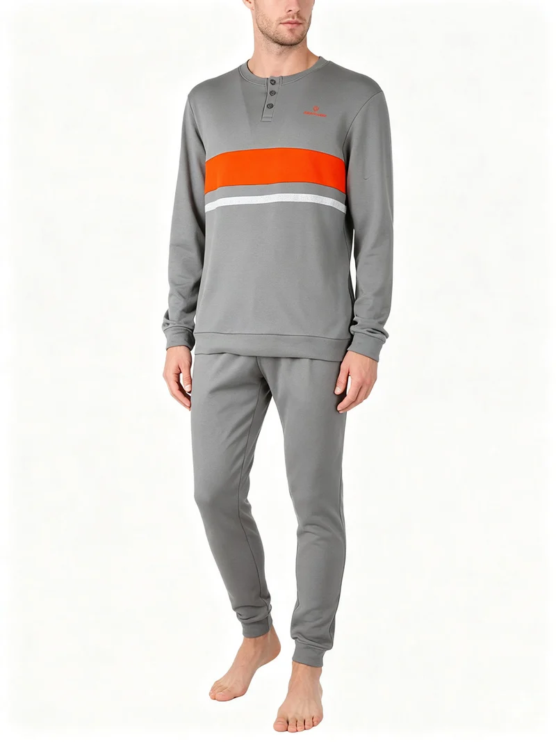 Pigiama lungo da uomo in misto cotone interlock - grigio