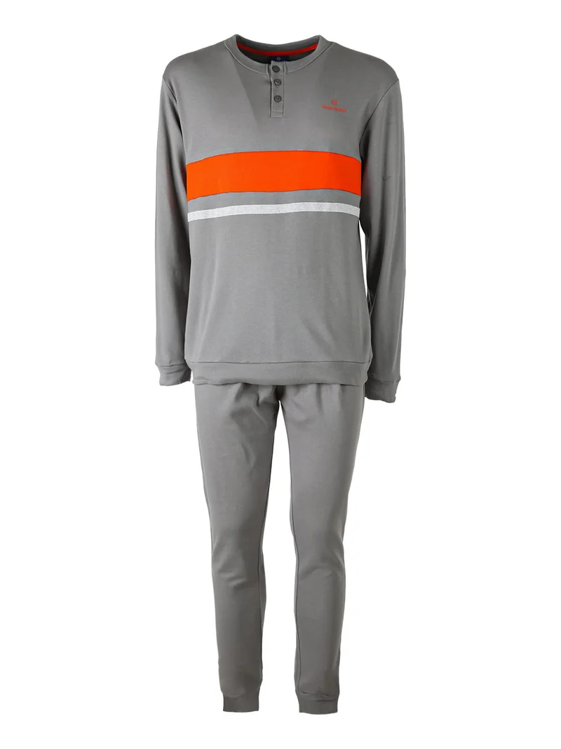 Pigiama lungo da uomo in misto cotone interlock - grigio