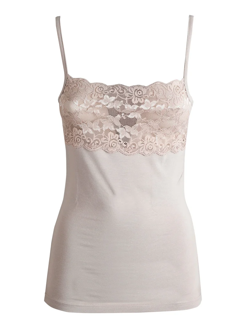 Canotta donna con pizzo - sabbia
