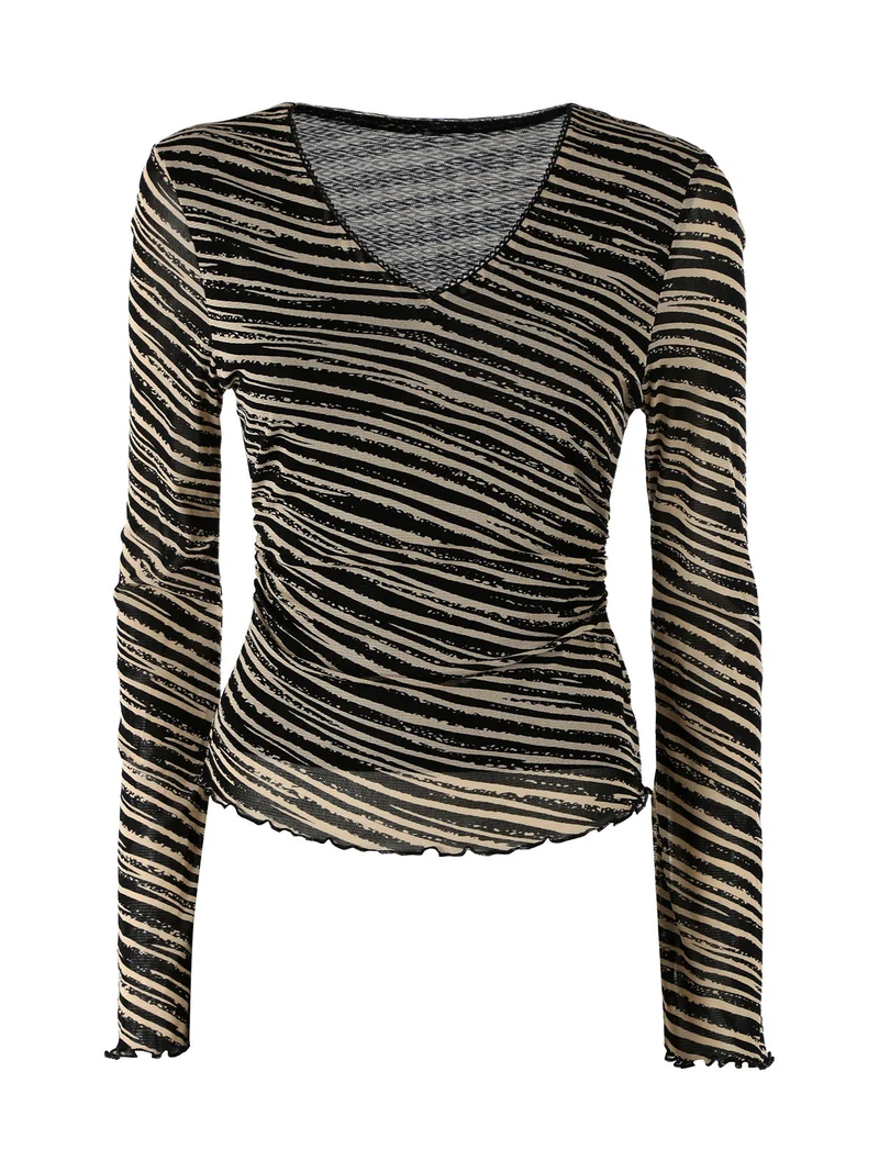 Top donna con scollo a V e maniche lunghe a campana - sabbia