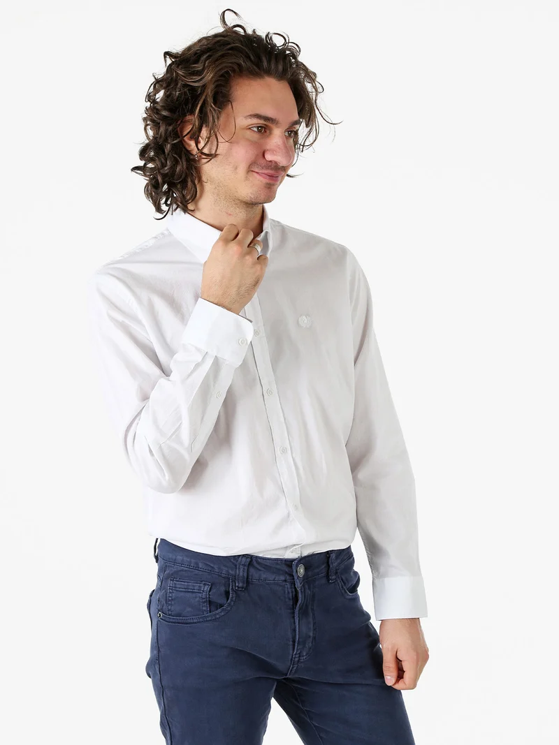 Camicia da uomo in cotone a maniche lunghe - bianco
