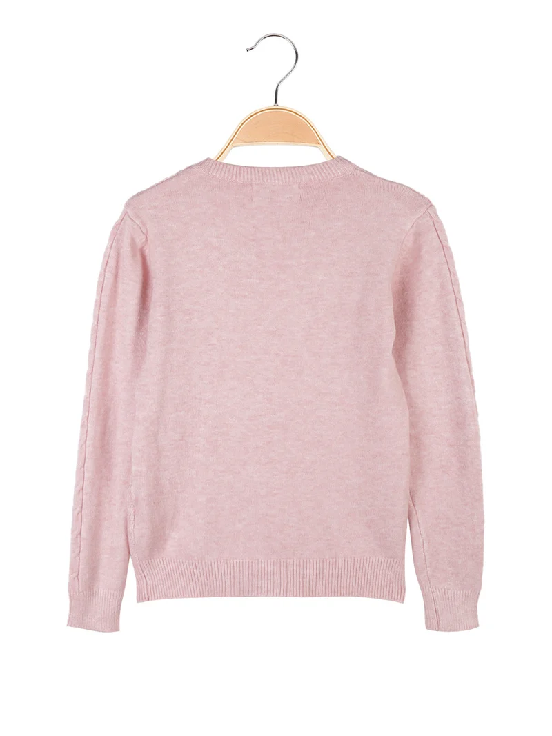Maglione girocollo da bambina a trecce - rosa