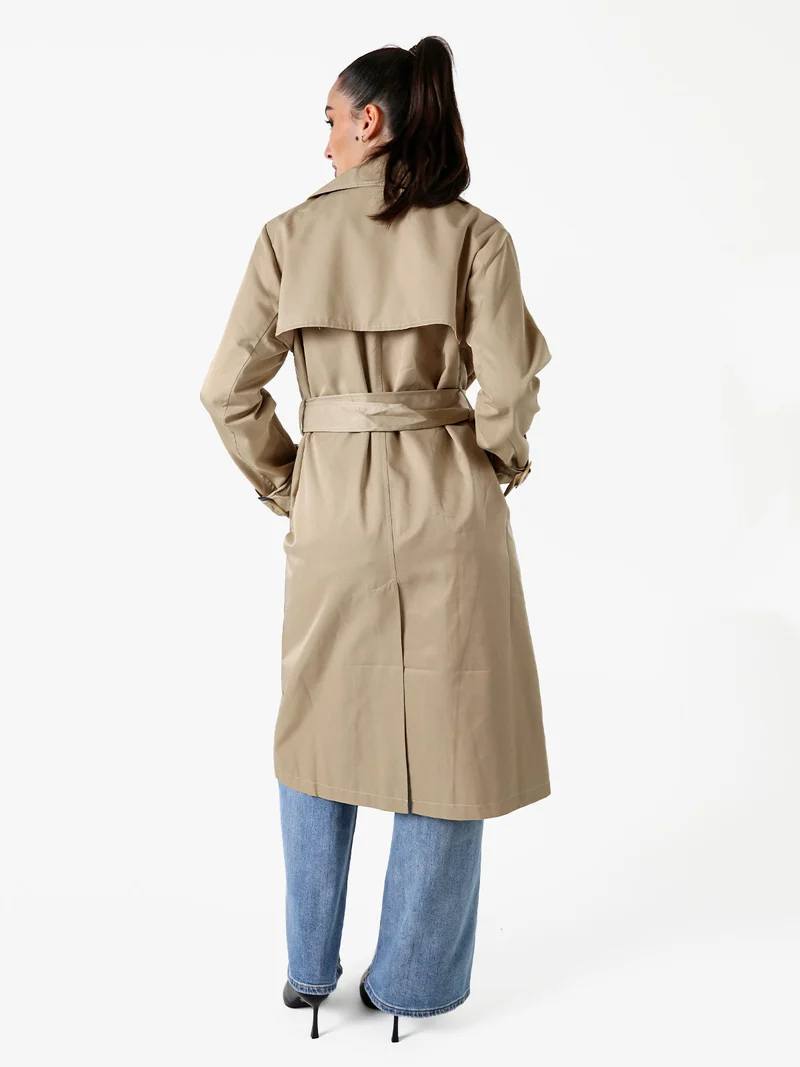 Trench lungo da donna a doppiopetto con bottoni - khaki