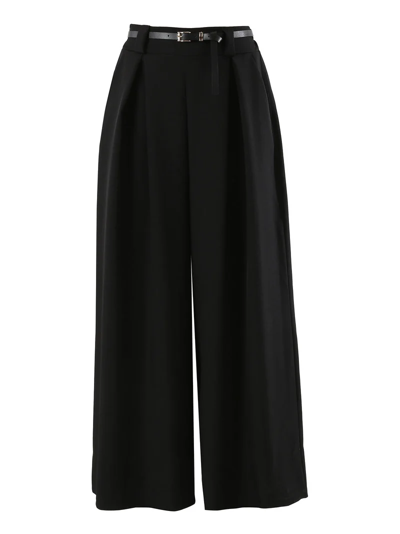 Pantaloni a palazzo da donna con cintura sottile - nero