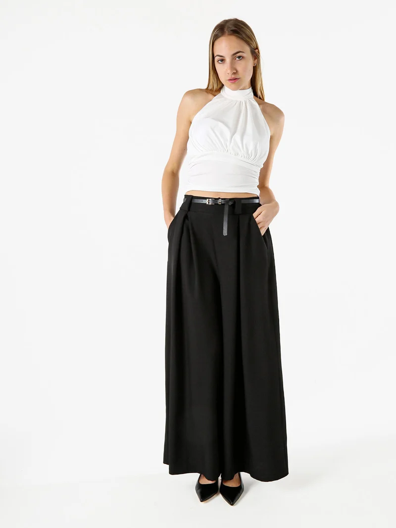Pantaloni a palazzo da donna con cintura sottile - nero