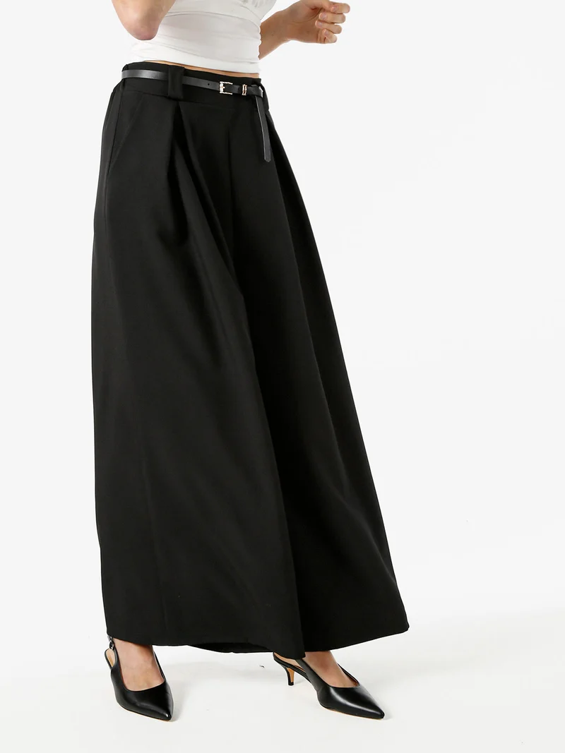 Pantaloni a palazzo da donna con cintura sottile - nero