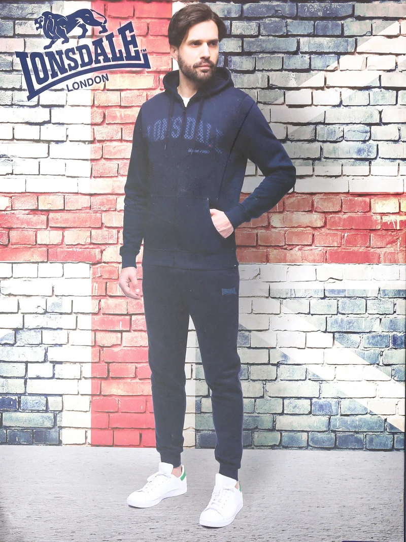 Completo tuta da uomo sportiva con cappuccio e zip - blu scuro