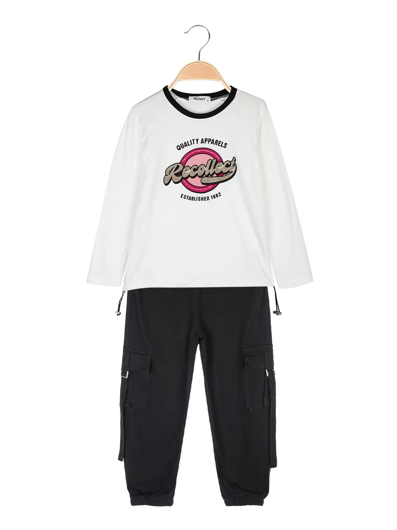 Completo 2 pezzi da bambina maglietta + pantaloni con tasconi - bianco