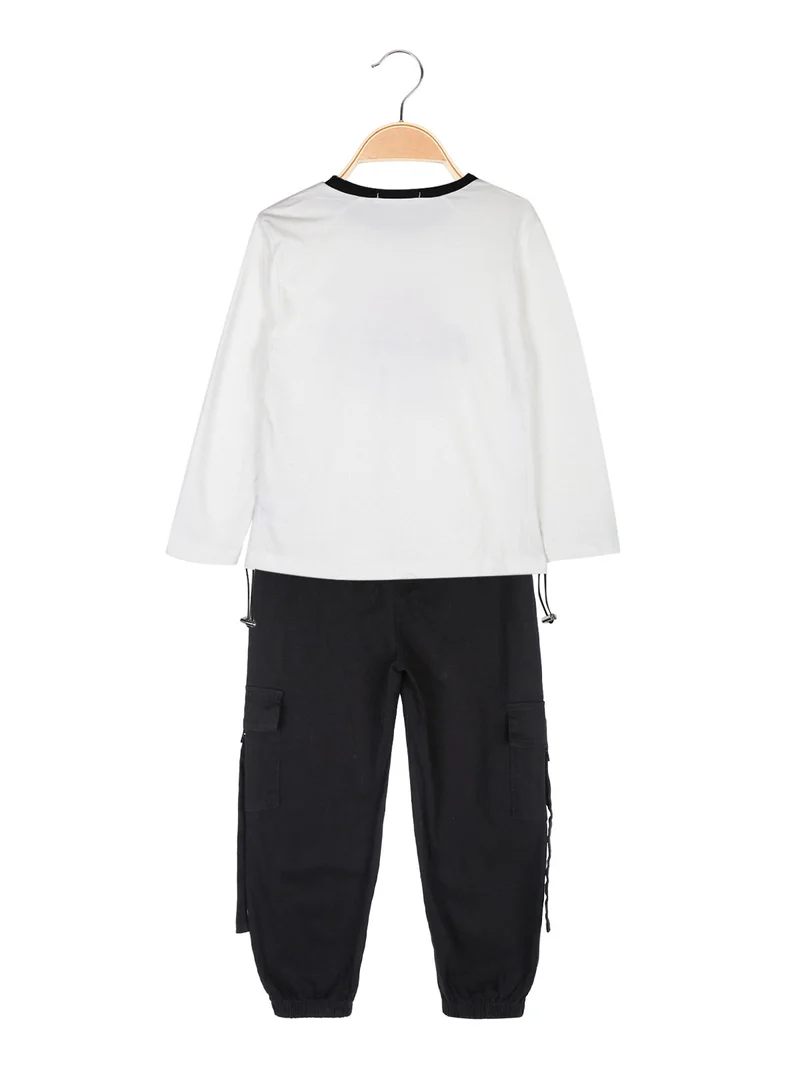 Completo 2 pezzi da bambina maglietta + pantaloni con tasconi - bianco