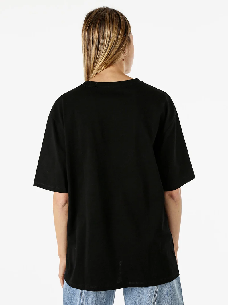 T-shirt oversize da donna con lustrini e microborchie - nero