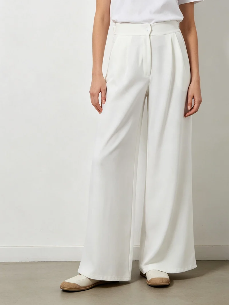 Pantaloni da donna a gamba larga e vita alta - bianco
