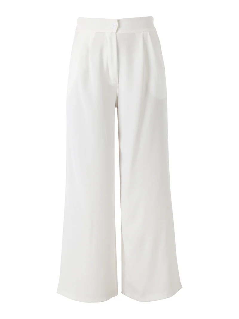 Pantaloni da donna a gamba larga e vita alta - bianco