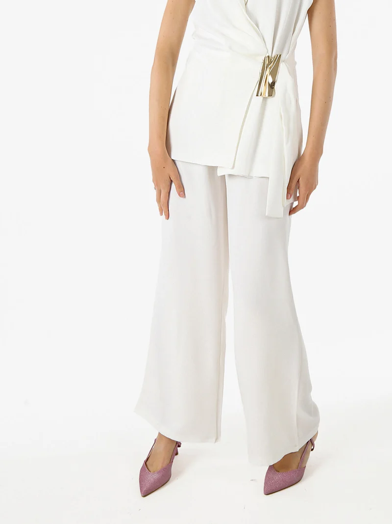 Pantaloni da donna a gamba larga e vita alta - bianco