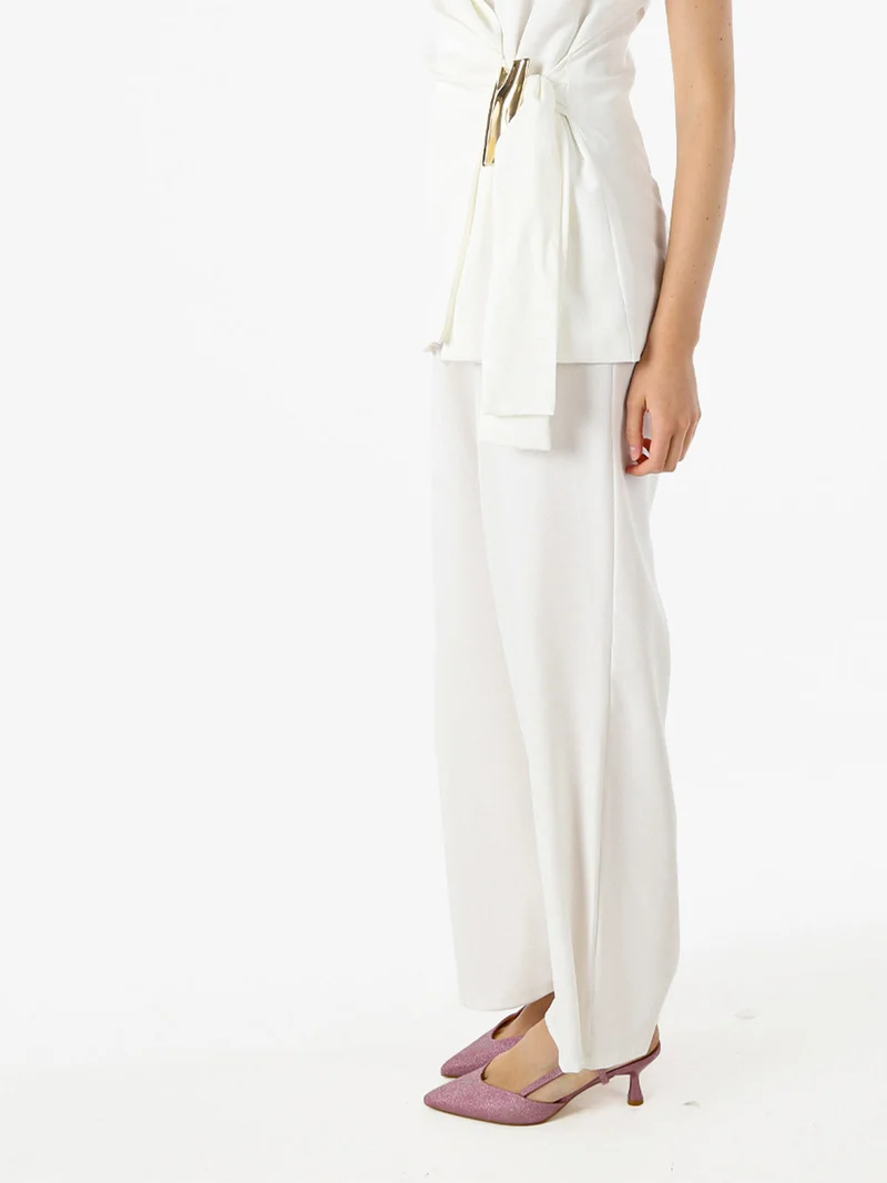 Pantaloni da donna a gamba larga e vita alta - bianco