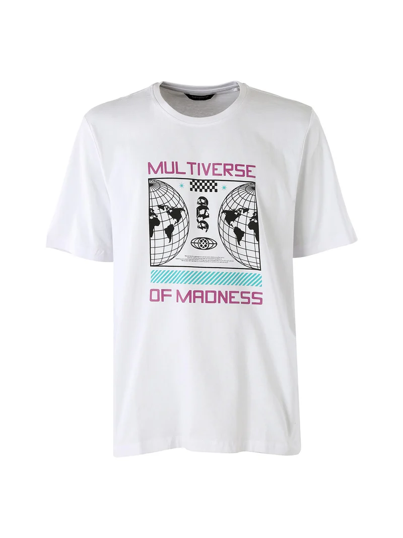 T-shirt girocollo da uomo in cotone con stampa - bianco