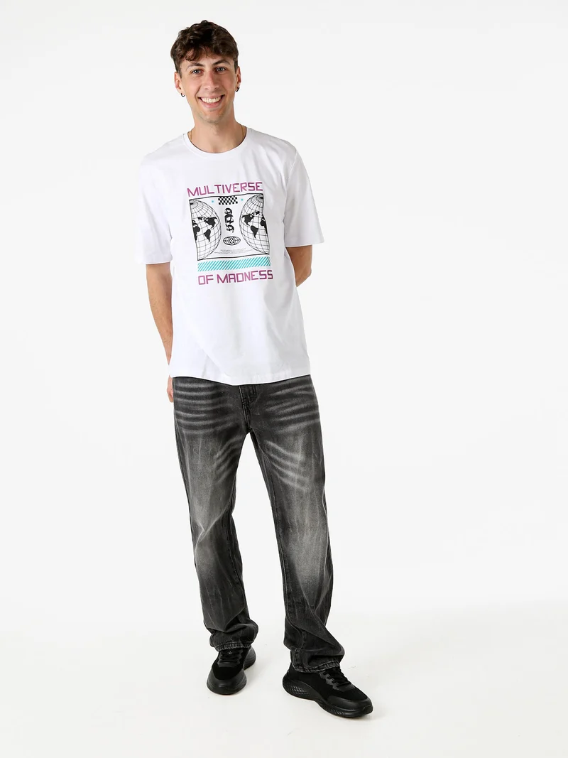 T-shirt girocollo da uomo in cotone con stampa - bianco