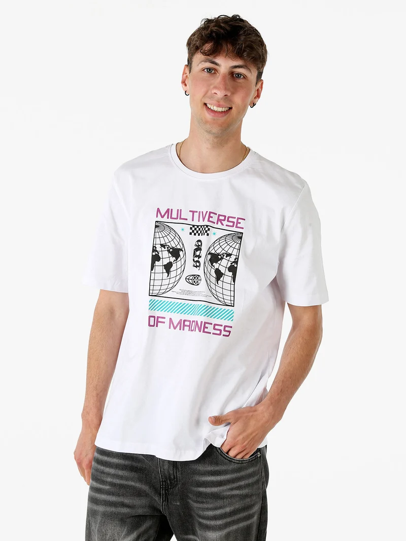 T-shirt girocollo da uomo in cotone con stampa - bianco