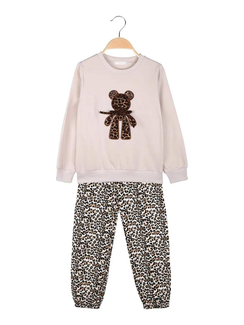 Completo 2 pezzi animalier da bambina - beige