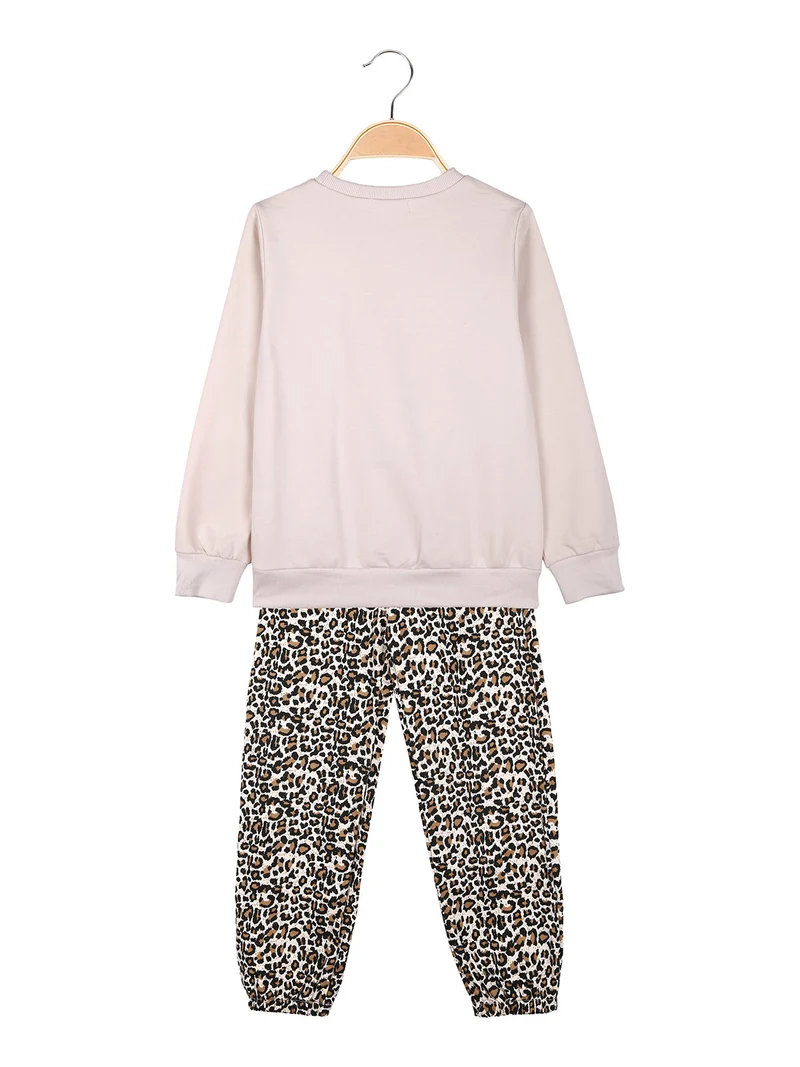 Completo 2 pezzi animalier da bambina - beige
