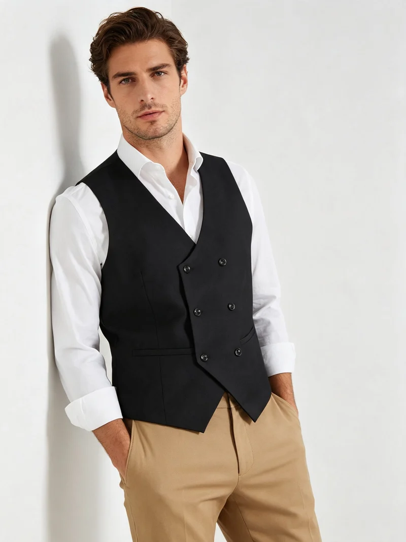 Gilet elegante da uomo con bottoni a doppiopetto - nero