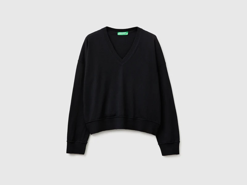 Pullover mit V-Ausschnitt aus Baumwolle und Wolle