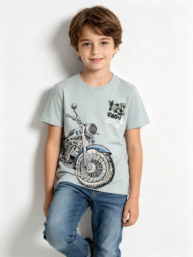 T-shirt da bambino in cotone con stampa - verde chiaro