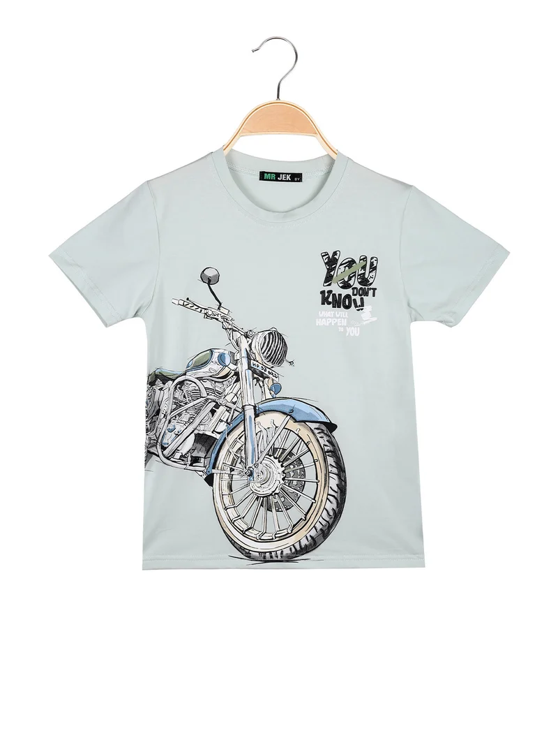 T-shirt da bambino in cotone con stampa - verde chiaro