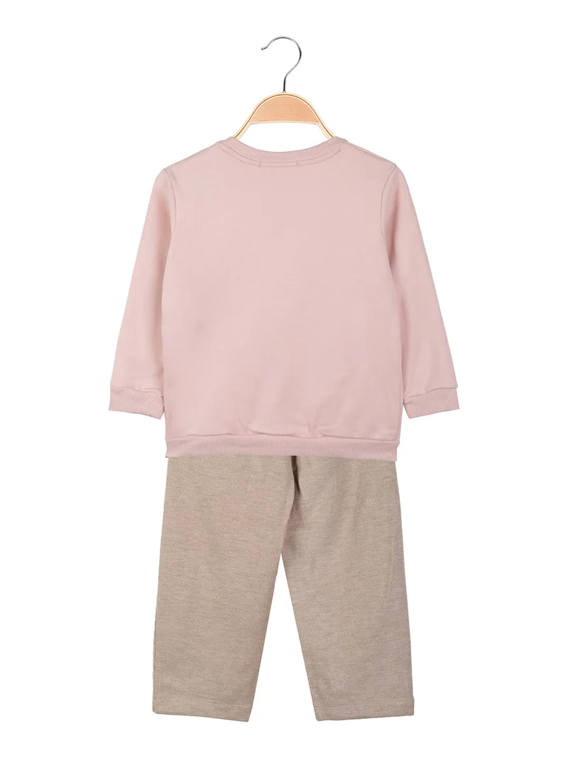 Completo 2 pezzi da bambina con felpa girocollo e pantaloni a palloncino - rosa