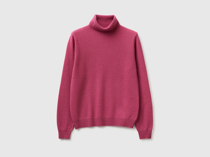 Pflaumenfarbener Rollkragenpullover aus reiner Merinowolle
