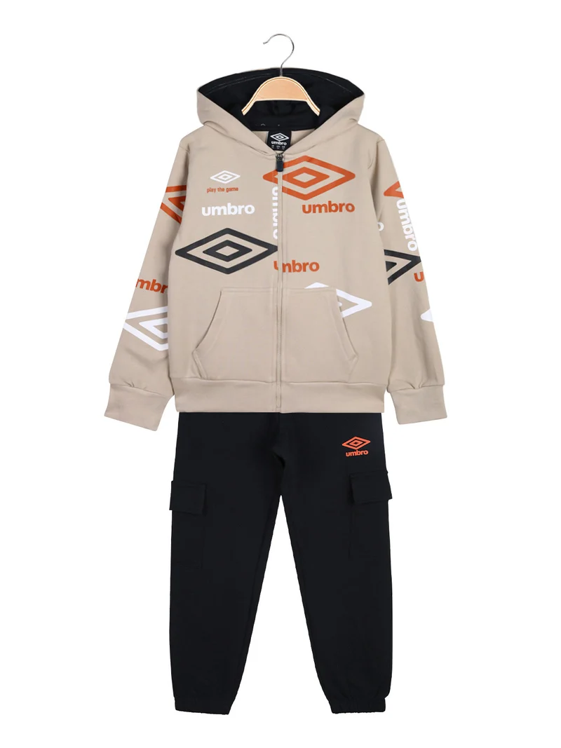 Completo tuta cargo 2 pezzi da bambino con cappuccio e zip - sabbia