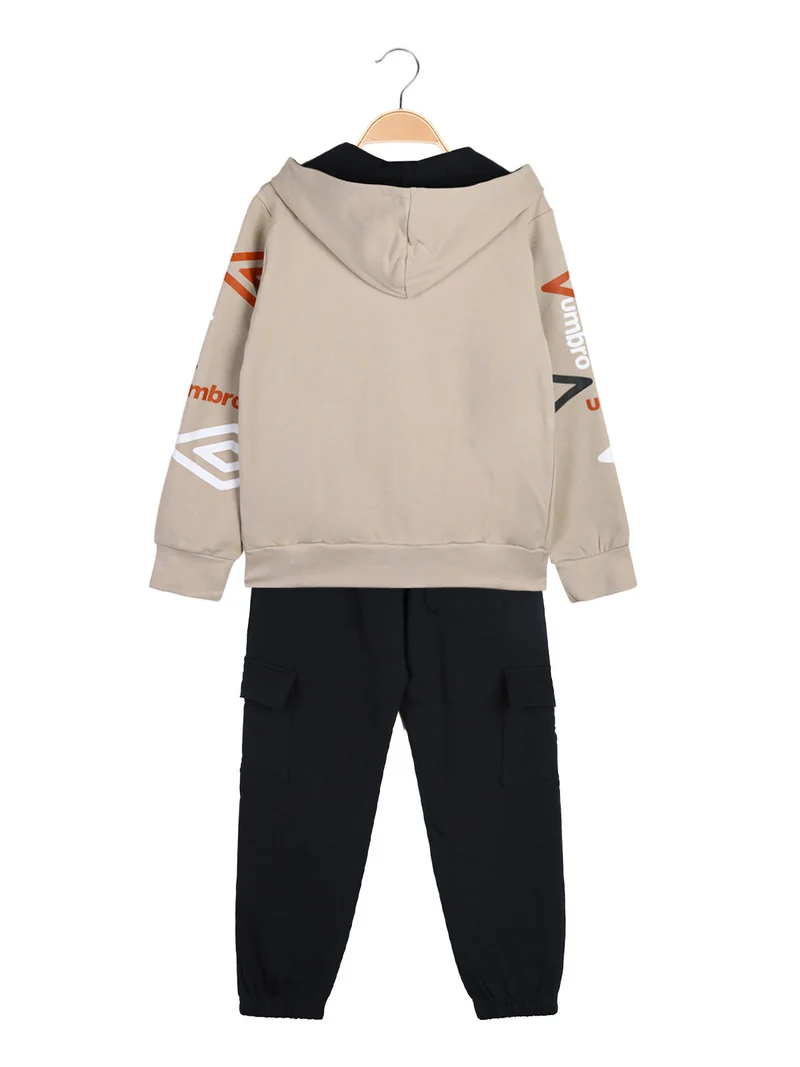 Completo tuta cargo 2 pezzi da bambino con cappuccio e zip - sabbia