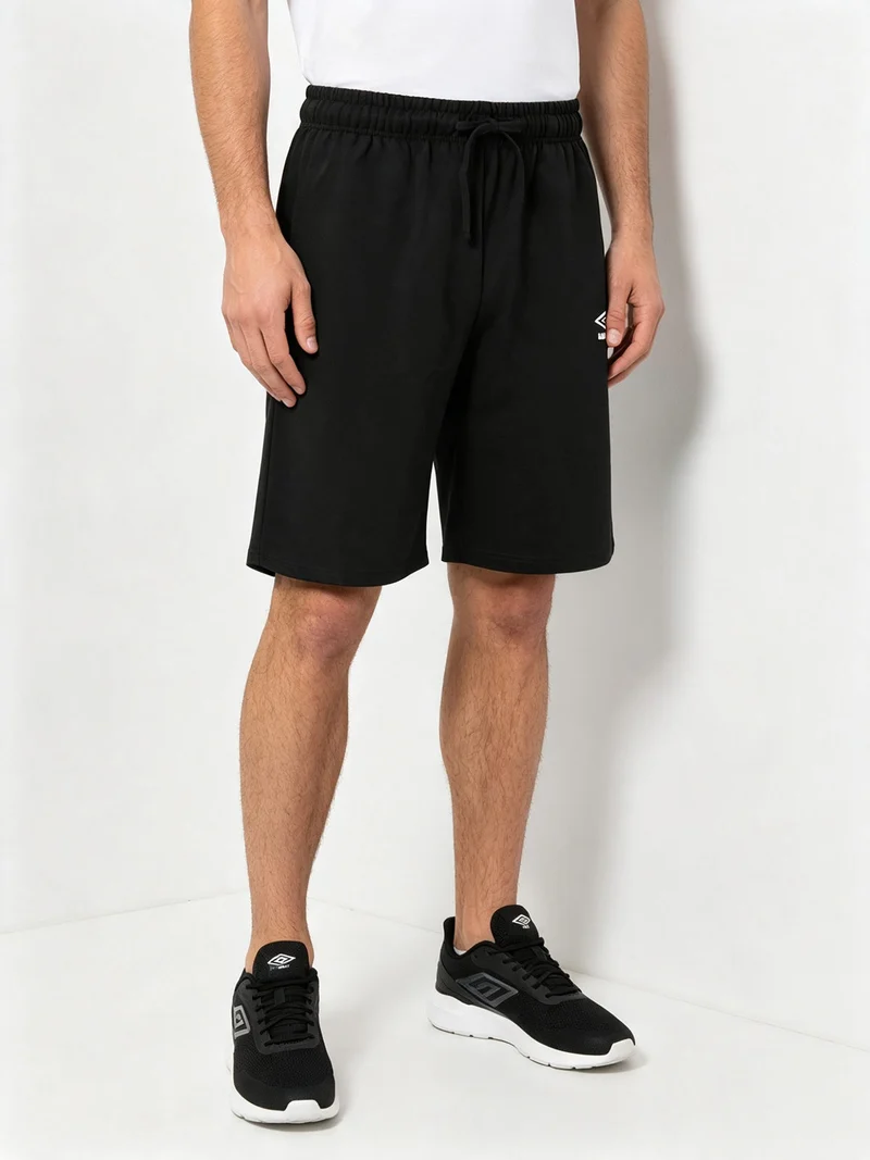 Bermuda sportivi da uomo in felpa di cotone con coulisse e logo - nero