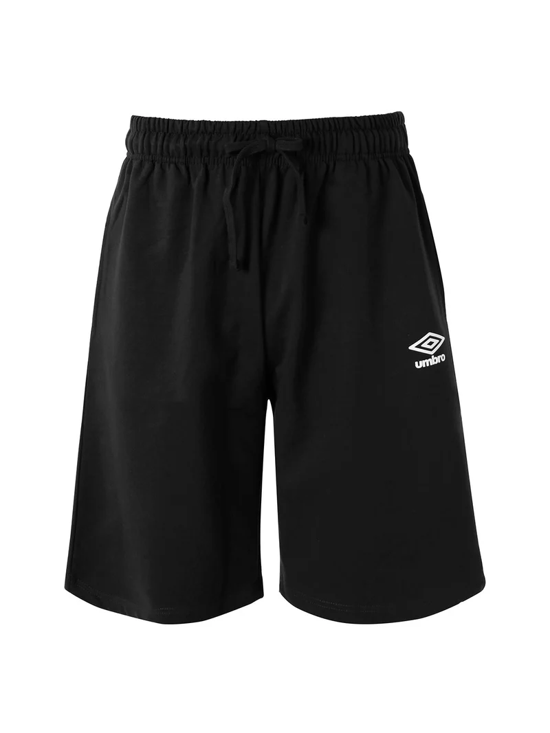 Bermuda sportivi da uomo in felpa di cotone con coulisse e logo - nero