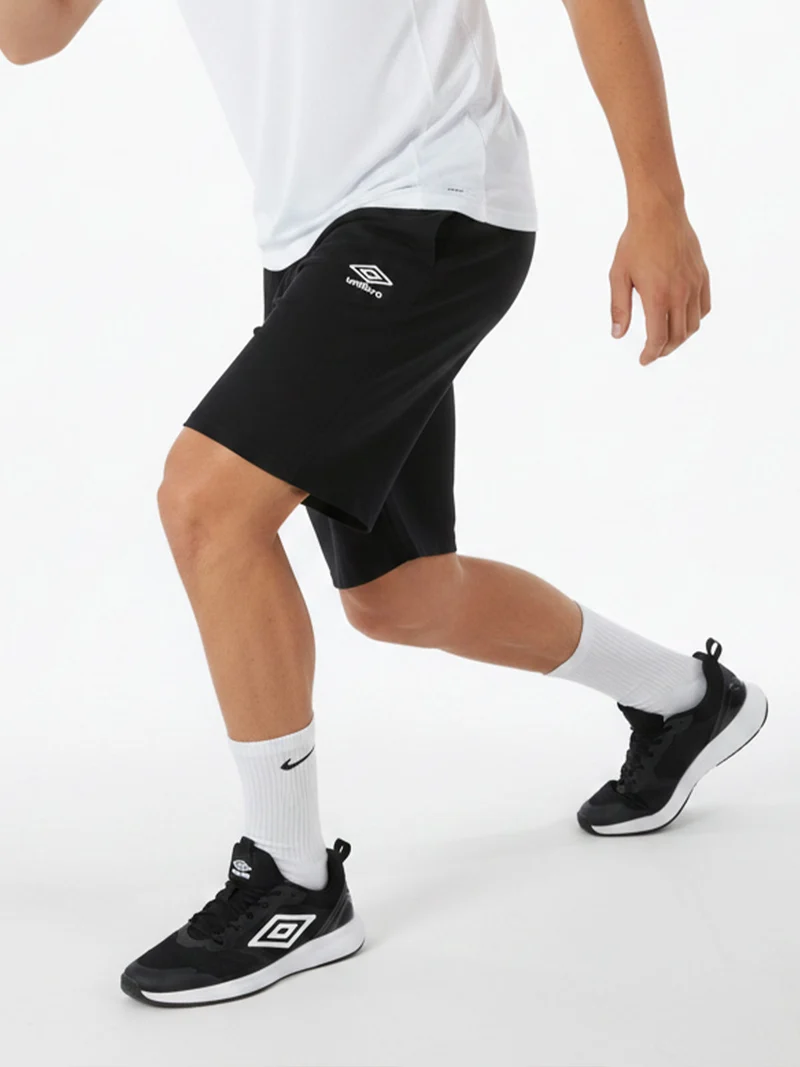 Bermuda sportivi da uomo in felpa di cotone con coulisse e logo - nero